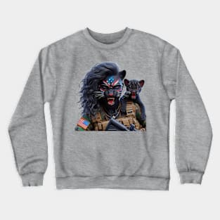 Woman Warrior Panther with Cub by focusln Crewneck Sweatshirt